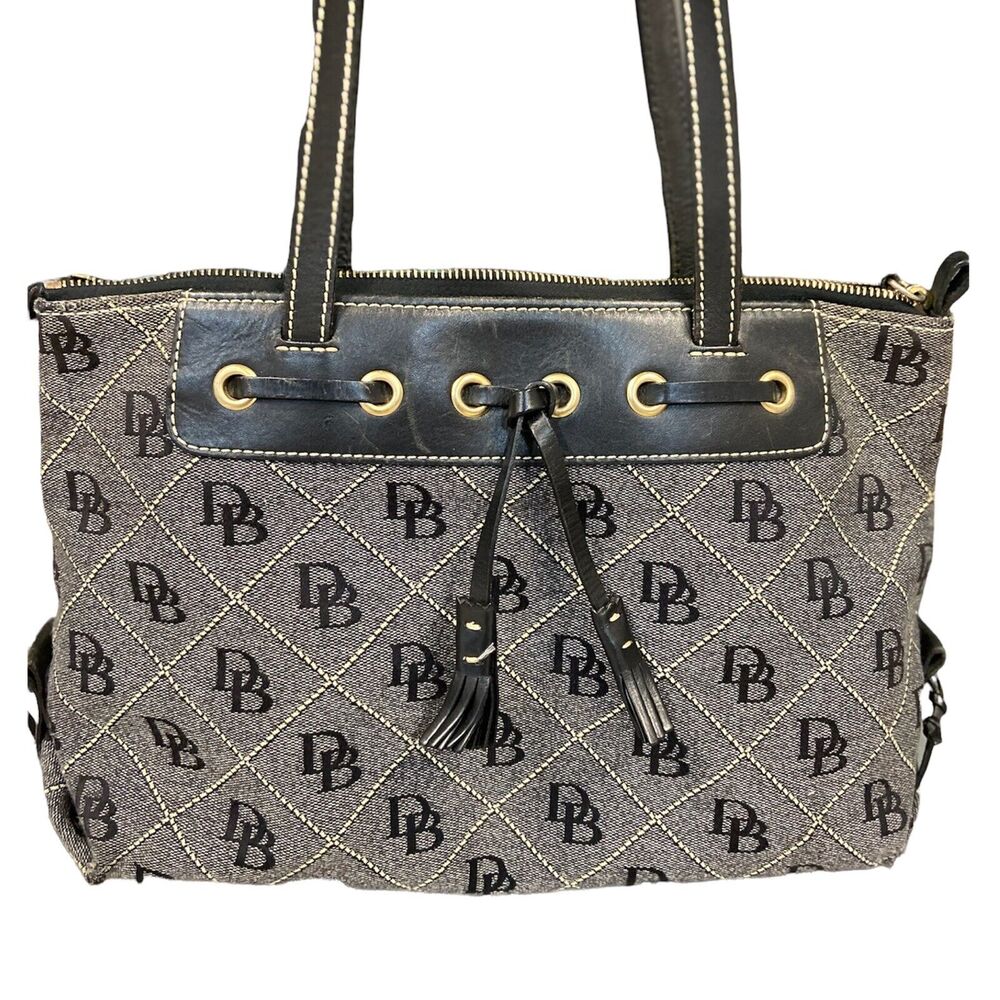 Vintage Dooney Bourke Black Monogram Authentic Canvas Leather Bag Tote Y2K - Picture 2 of 10
